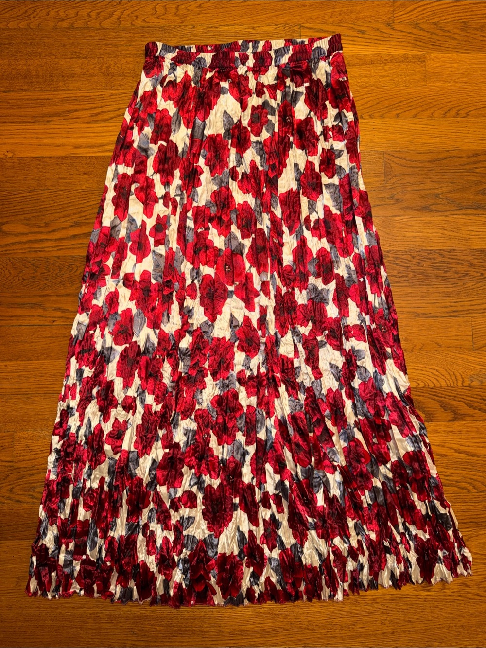 Red Floral Pleated Maxi Skirt - Women's